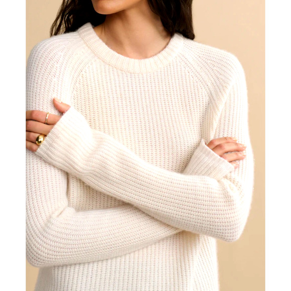 NEW Jenni Kayne S Iconic 100% CASHMERE Fisherman Sweater $425 Ivory Neutral FLAW - Picture 1 of 11
